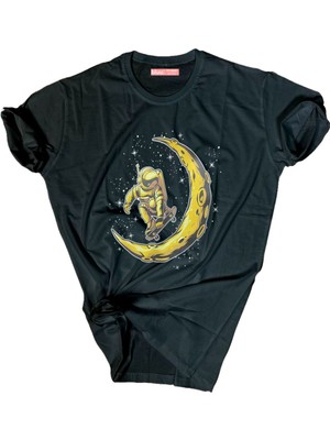 Bluu  Baskılı Tişört Outdoor Normal Kalıp Tshirt