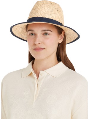 Tommy Hilfiger Bej Kadın Şapka Beach Summer Hasır Fedora Hat