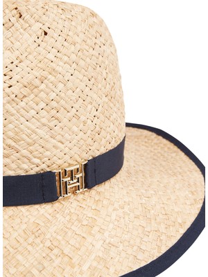 Tommy Hilfiger Bej Kadın Şapka Beach Summer Hasır Fedora Hat