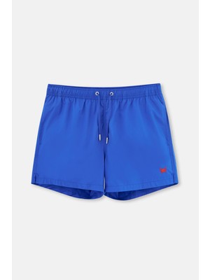 Dagi Mavi Paçası Nakışlı Kısa Şort