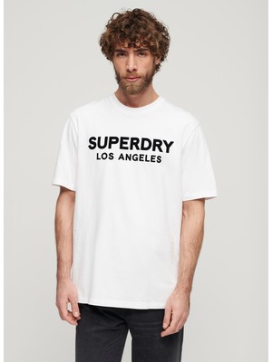 Superdry Bisiklet Yaka Baskılı Beyaz Erkek T-Shirt M6010805AT7X_LUXURY Sport Loose Tee