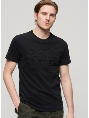 Superdry Bisiklet Yaka Düz Siyah Erkek T-Shirt M1011908A12A_EMBOSSED Vl T Shırt