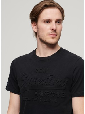 Superdry Bisiklet Yaka Düz Siyah Erkek T-Shirt M1011908A12A_EMBOSSED Vl T Shırt