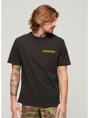 Superdry Bisiklet Yaka Baskılı Antrasit Erkek T-Shirt M1011896B06A_TATTOO Graphıc Loose T