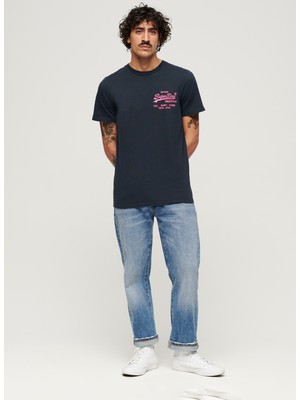 Superdry Bisiklet Yaka Baskılı Lacivert Erkek T-Shirt M1011922A98T_NEON Vl T Shırt