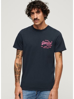 Superdry Bisiklet Yaka Baskılı Lacivert Erkek T-Shirt M1011922A98T_NEON Vl T Shırt