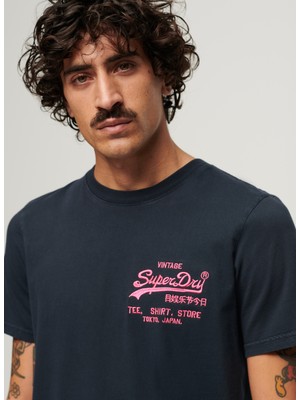 Superdry Bisiklet Yaka Baskılı Lacivert Erkek T-Shirt M1011922A98T_NEON Vl T Shırt