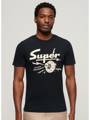 Superdry Bisiklet Yaka Baskılı Siyah Erkek T-Shirt M1011918A12A_RETRO Rocker Graphıc T