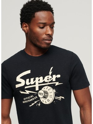 Superdry Bisiklet Yaka Baskılı Siyah Erkek T-Shirt M1011918A12A_RETRO Rocker Graphıc T