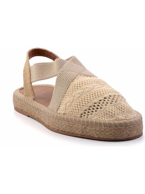 Bambi Kadın Espadril Bej Renk Tekstil Malzeme ile Düz Taban Rahat Ayakkabı