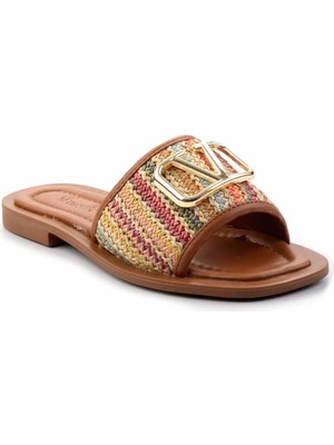 Bambi Kadın Hasır Terlik Çok Renkli Düz Topuklu Yaz Ayları İçin Rahat Kullanım