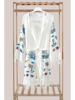 Mulberry Marine Kapüşonlu Bambu Plaj Elbisesi Bornoz