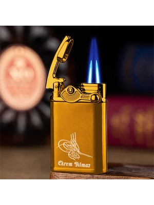 İşte Bu Kişiye Özel Isimli Osmanlı Tuğrası Tasarım Benzinli Lüks Metal Gold Çakmak