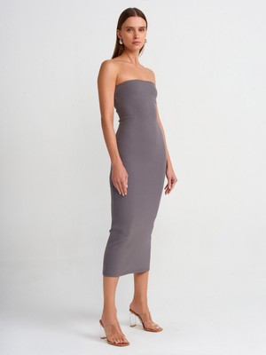 Dilvin 91100 Straplez Midi Elbise-Füme