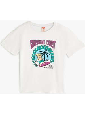 Koton Tişört  Kısa Kollu Bisiklet Yaka Yaz Temalı Pamuklu