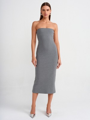 Dilvin 91127 Straplez Midi Elbise-Antrasit