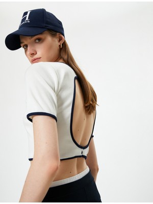 Koton Crop Tişört Slim Fit Kısa Kollu Bisiklet Yaka Kaşkorse Renk Kontrastlı