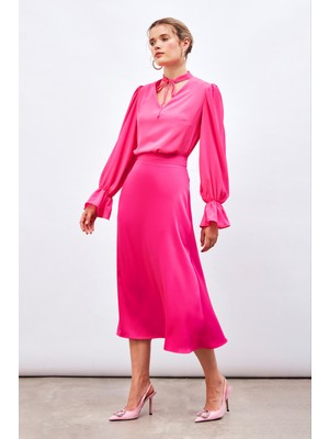 Sateen Midi Boy Saten Etek - Fuşya