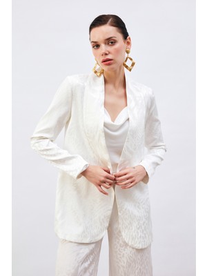 Sateen Desenli Saten Ceket - Ekru