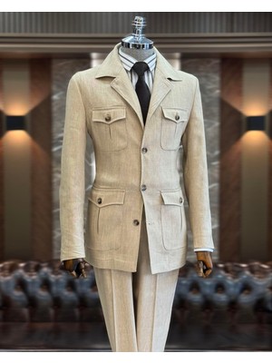 Terzi Adem Altun italyan stil slim fit  safari ceket pantolon takım elbise camel T11962