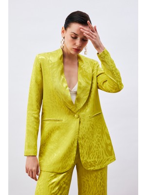 Sateen Desenli Saten Ceket - Yağ Yeşili