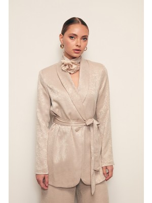 Sateen Kuşaklı Uzun Ceket - Bej