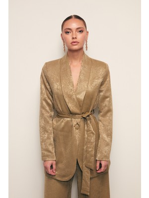 Sateen Kuşaklı Uzun Ceket - Haki