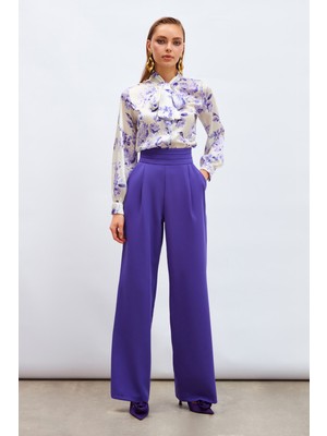Sateen Bel Detaylı Cepli Pantolon - Mor