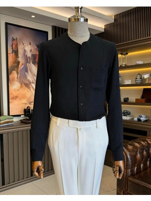 Terzi Adem Altun italyan stil slim fit erkek yakasız gömlek T11872