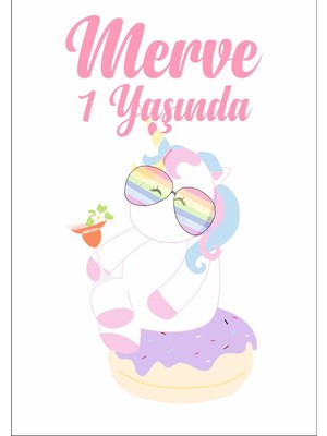 Reysa Tasarım Unicorn Temalı Doğum Günü Afişi-35 x 50 cm