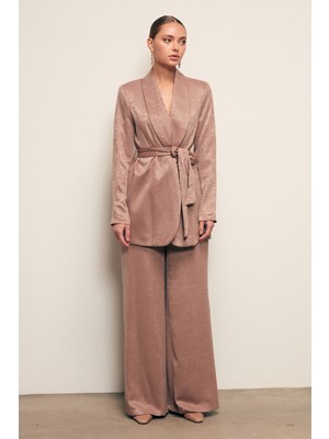 Sateen Geniş Paça Pantolon - Vizon