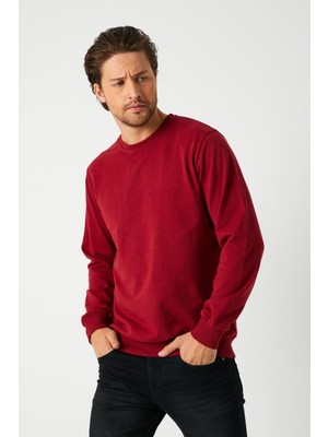 Comeor Erkek Bordo Basic Bisiklet Yaka Regular Fit Normal Kesim 2 Iplik Sweatshirt