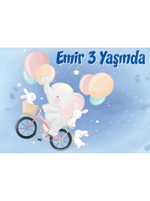 Reysa Tasarım Sevimli Fil Temalı Doğum Günü Afişi-50 x 70 cm