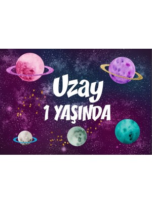 Reysa Tasarım Uzay Temalı Doğum Günü Afişi-50 x 70 cm