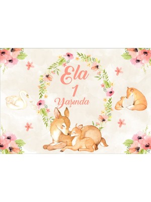 Reysa Tasarım Çiçek ve Ceylan Temalı Doğum Günü Afişi-70 x 100 cm