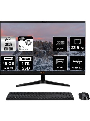Acer Aspire C24-1700 Intel Core I5 1235U 48GB 1tb SSD 23.8" Fhd Fdos All In One Bilgisayar DQ.BJWEM.006 DQBJWEMP352