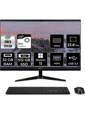 Acer Aspire C24-1700 Intel Core I5 1235U 32GB 512GB SSD 23.8" Fhd W11P All In One Bilgisayar DQ.BJWEM.006 DQBJWEMP436