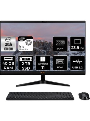 Acer Aspire C24-1700 Intel Core I5 1235U 40GB 2tb SSD 23.8" Fhd W11P All In One Bilgisayar DQ.BJWEM.006 DQBJWEMP448