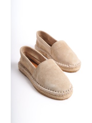 Mubiano Collection Mubiano Hakiki Deri Collection Kadın Süet Espadril Babet Bej -MCSVT23TMS002-BJ