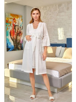 Kadın Lohusa Krem Gecelik & Sabahlık Takım C0T2N6O42