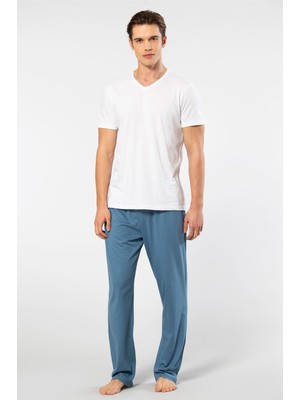 Cacharel Erkek Kisa Kollu Modal Pijama Takimi 2192/Beyaz