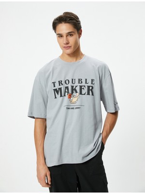 Koton Tom ve Jerry Tişört Lisanslı Oversize Kısa Kollu Bisiklet Yaka Pamuklu