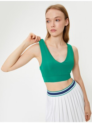 Koton Sporcu Sütyeni Çapraz Askılı V Yaka Kaplı Slim Fit