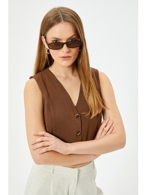 Koton Crop Yelek V Yaka Düğmeli Standart Kesim