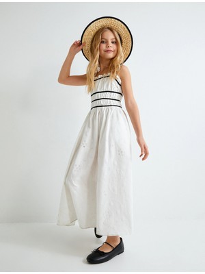 Koton Kız Çocuk Uzun Elbise Arkası Fiyonk Detaylı Ince Askılı Pamuklu