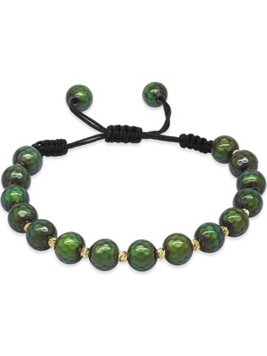 Gümüş Hediye Al Makrome Örgülü Gold Renk Dorika Top Süslemeli Küre Kesim Fasetalı His Taşı Kadın Bileklik