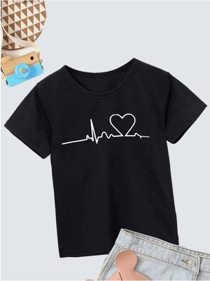 Hanclo Ünisex Rahat Kalıp Pamuklu Baskılı Siyah Çocuk T-Shirt