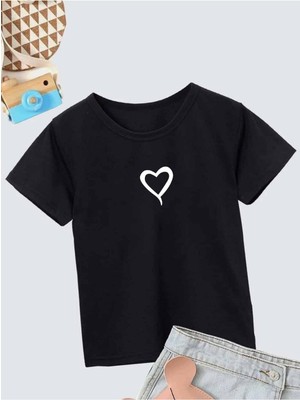 Hanclo Ünisex Rahat Kalıp Pamuklu Baskılı Siyah Çocuk T-Shirt