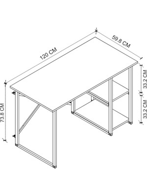 Bofigo 60X120 cm 2 Raflı Çalışma Masası Bilgisayar Masası Ofis Ders Yemek Masası Çam