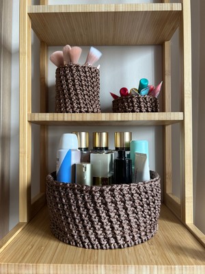 Stelo De Maro Crochet 3'lü El Yapımı Organizer Sepet / Aksesuar Kutusu Kahverengi